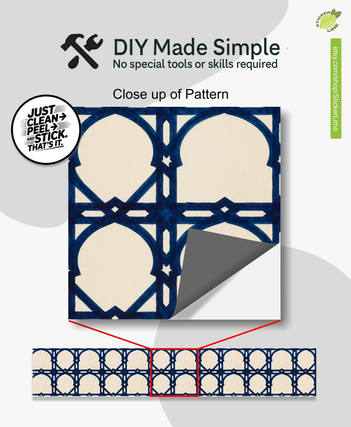 Cobalt Moroccan peel and stick stair riser decals, photo 2 of 8