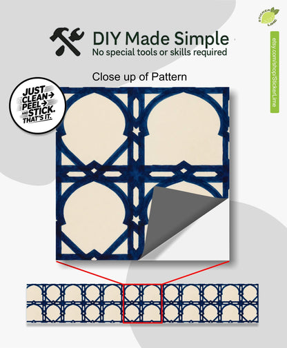 Cobalt Moroccan peel and stick stair riser decals, photo 2 of 8