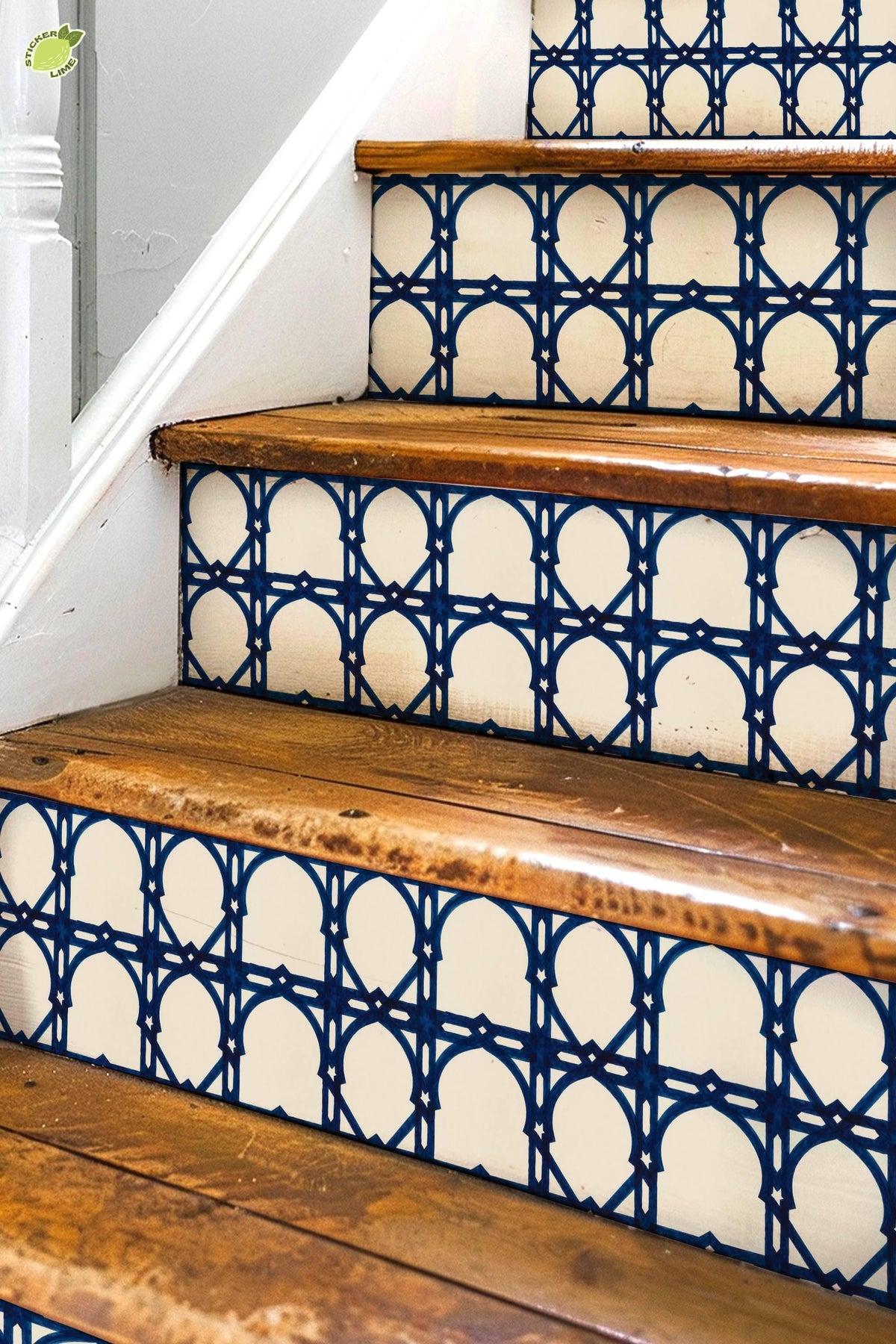 Cobalt Moroccan peel and stick stair riser decals, photo 3 of 8