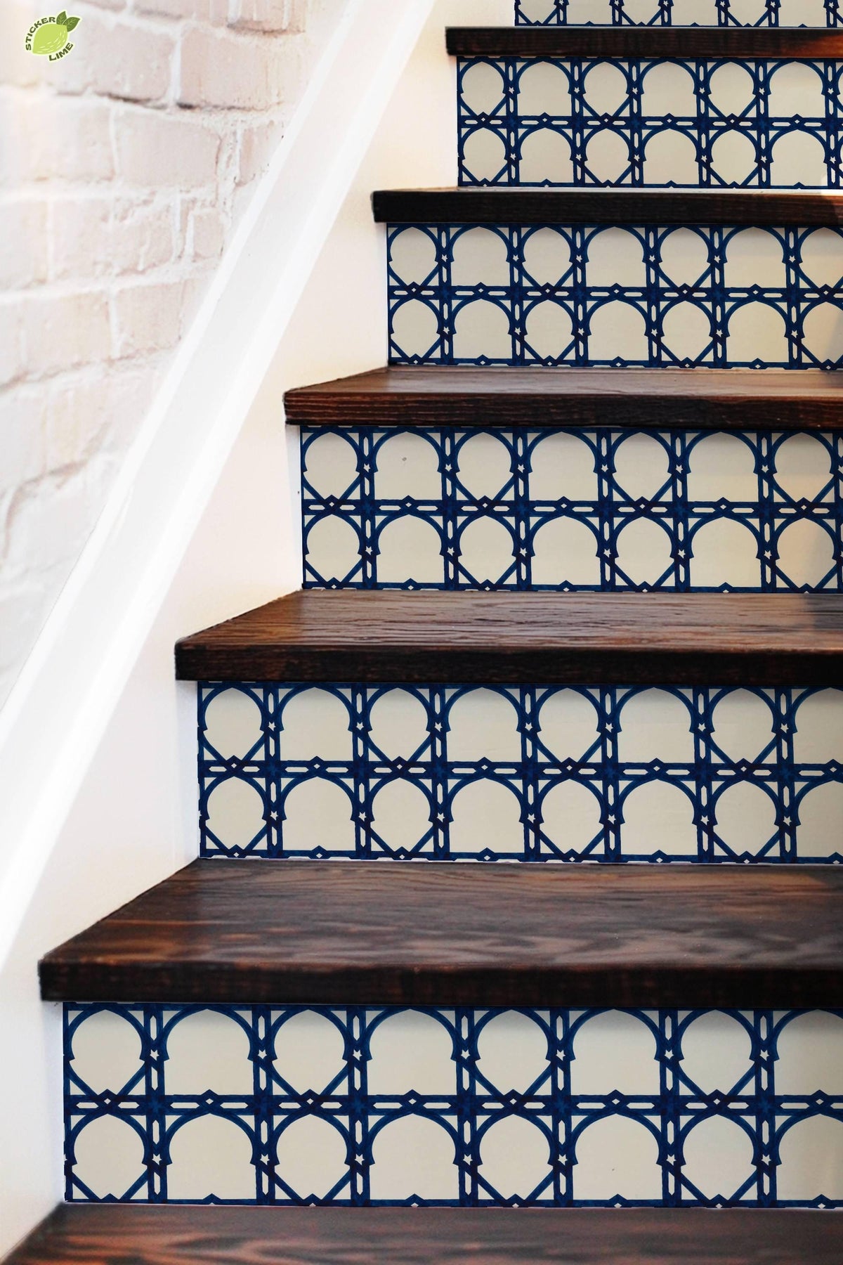 Cobalt Moroccan peel and stick stair riser decals, photo 5 of 8