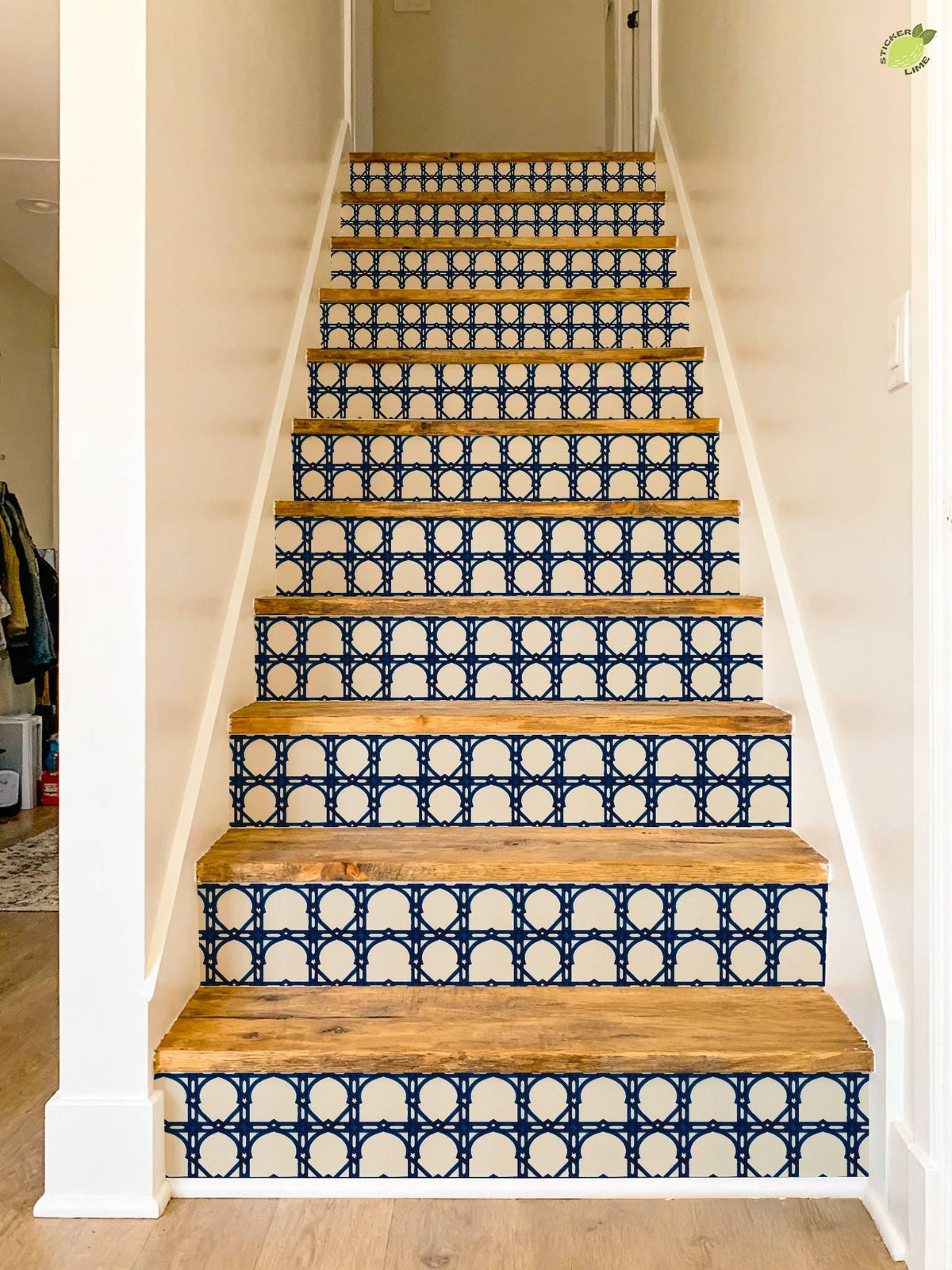 Cobalt Moroccan peel and stick stair riser decals, photo 6 of 8