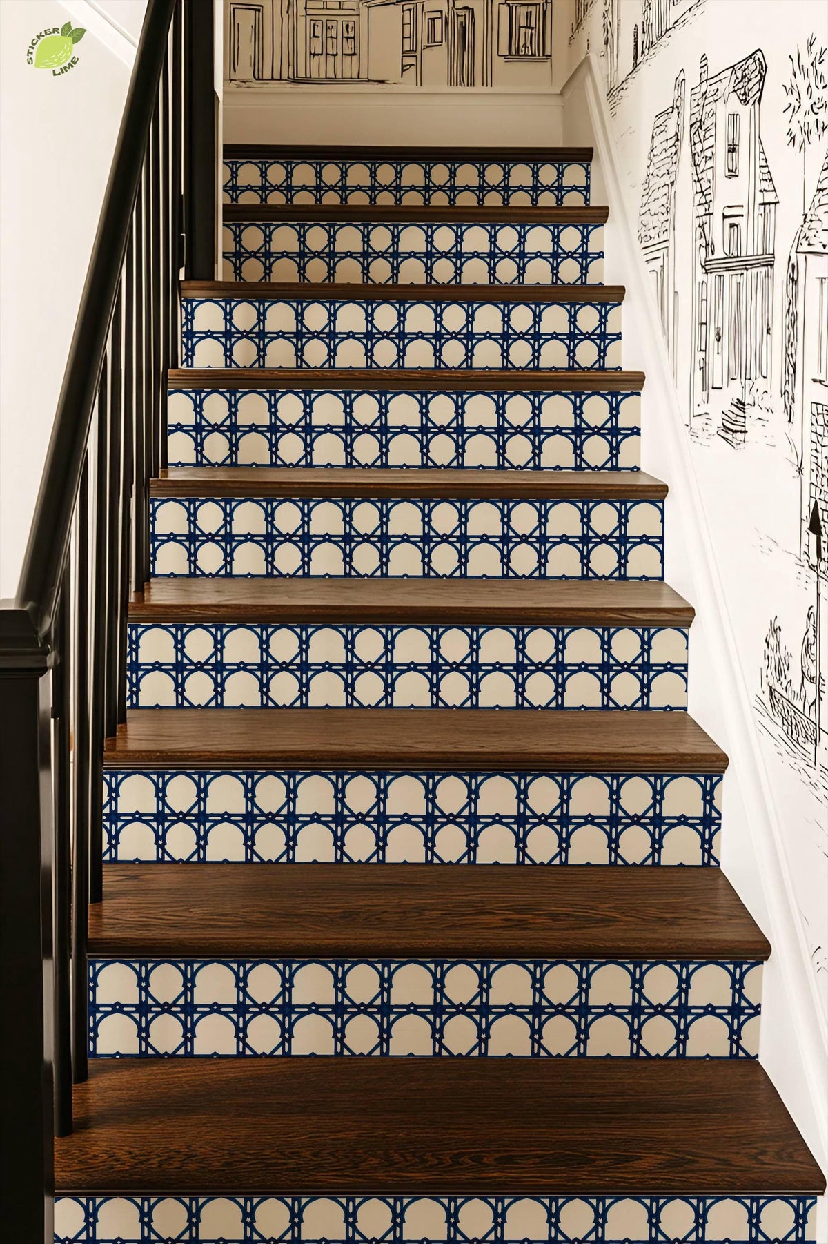 Cobalt Moroccan peel and stick stair riser decals, photo 7 of 8