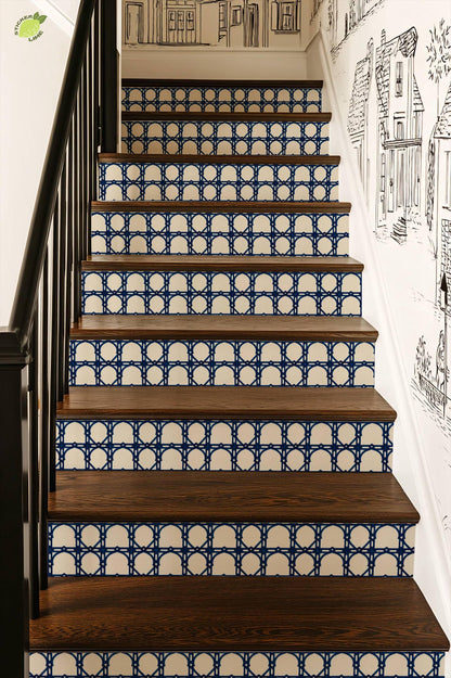 Cobalt Moroccan peel and stick stair riser decals, photo 7 of 8