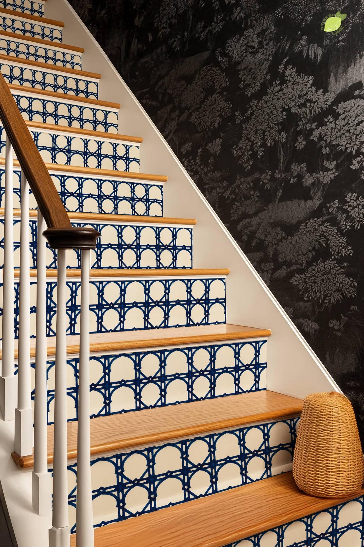 Cobalt Moroccan peel and stick stair riser decals, photo 8 of 8