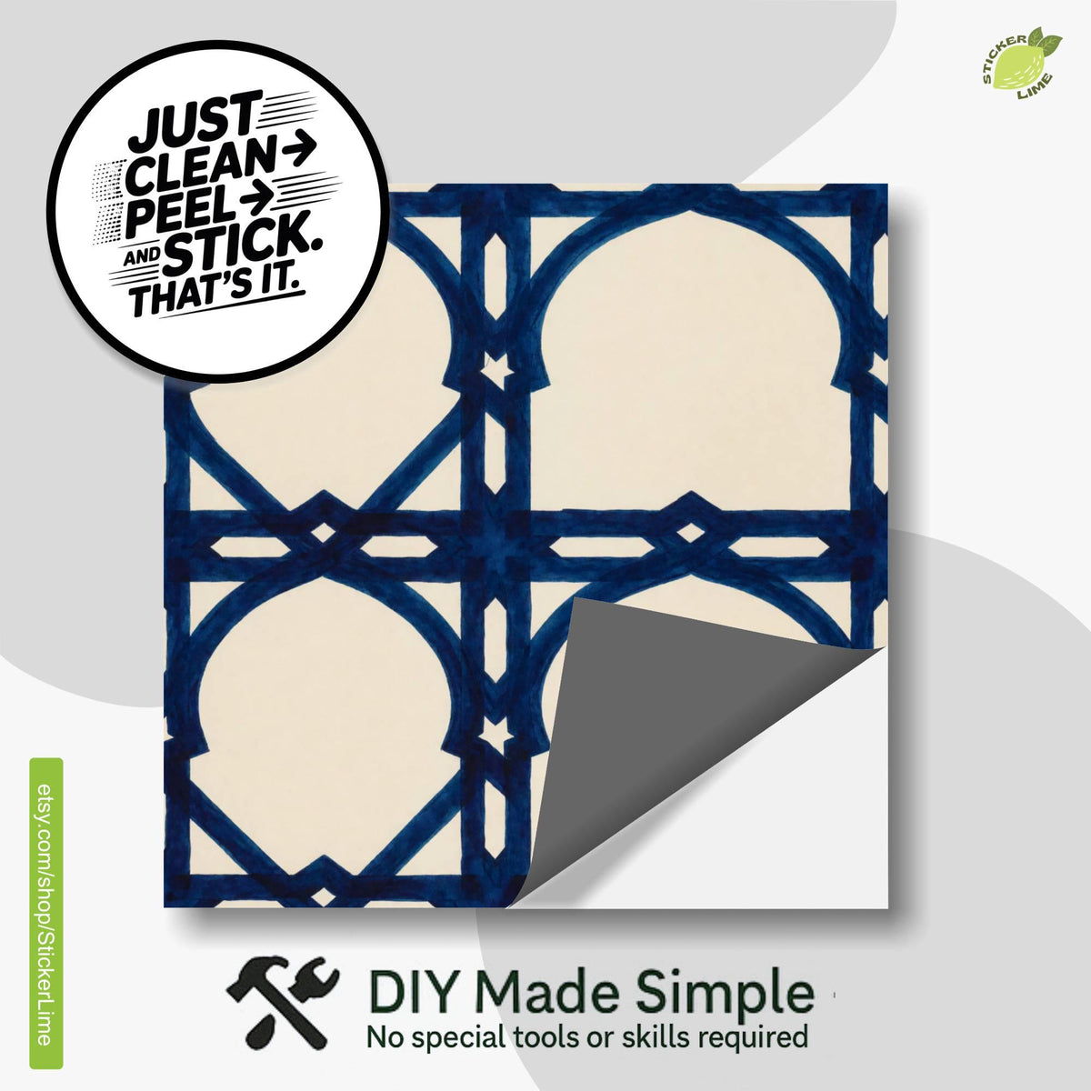 Cobalt Moroccan peel and stick tile decals, photo 2 of 8