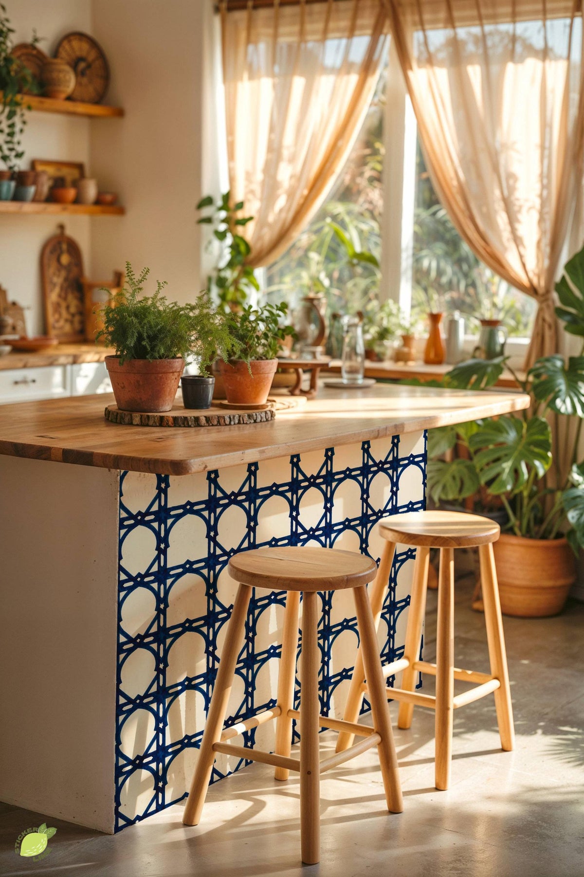 Cobalt Moroccan peel and stick tile decals, photo 4 of 8