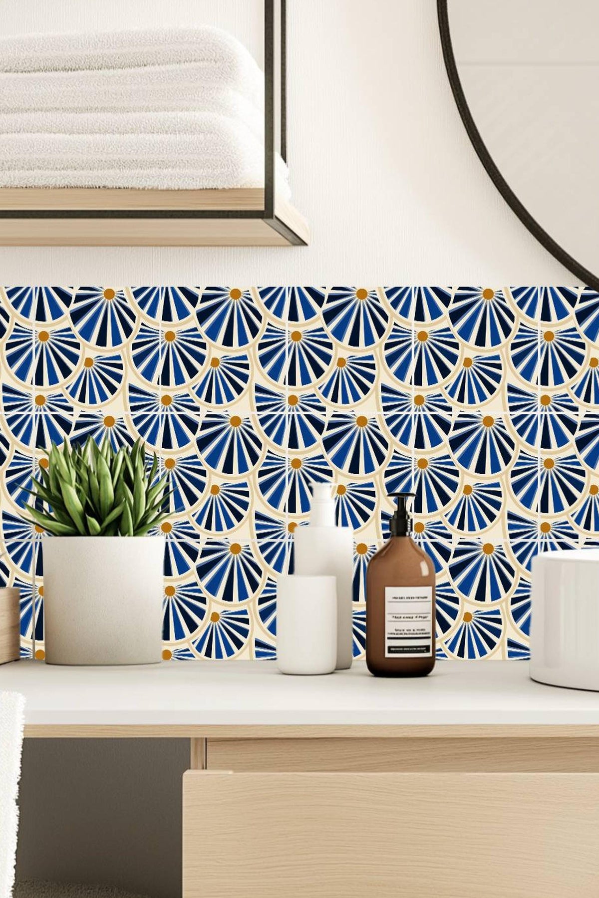 Mockups show the pattern in a room. Check the size menu for the decal dimensions.