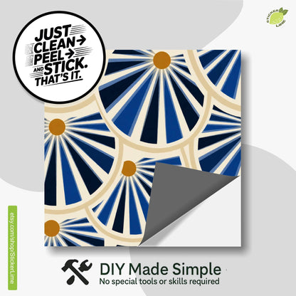 Cobalt Oversized Art Deco Sunburst peel and stick tile decals, photo 2 of 8