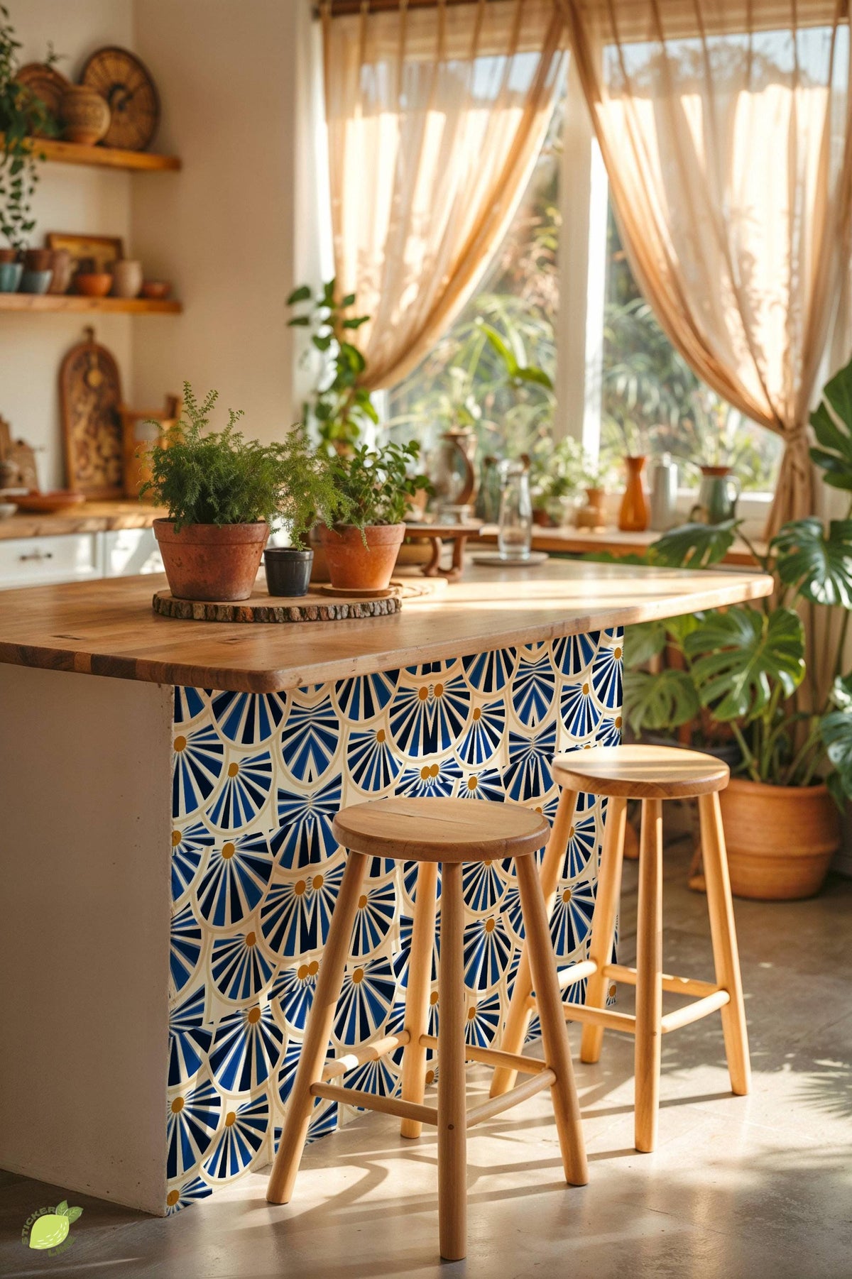 Cobalt Oversized Art Deco Sunburst peel and stick tile decals, photo 4 of 8