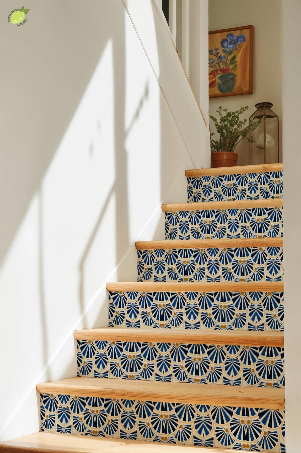 Cobalt Oversized Art Deco Sunburst peel and stick tile decals, photo 8 of 8
