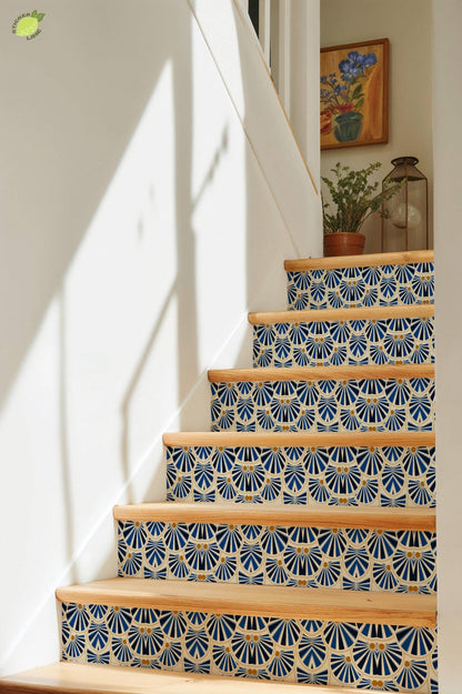Cobalt Oversized Art Deco Sunburst peel and stick tile decals, photo 8 of 8