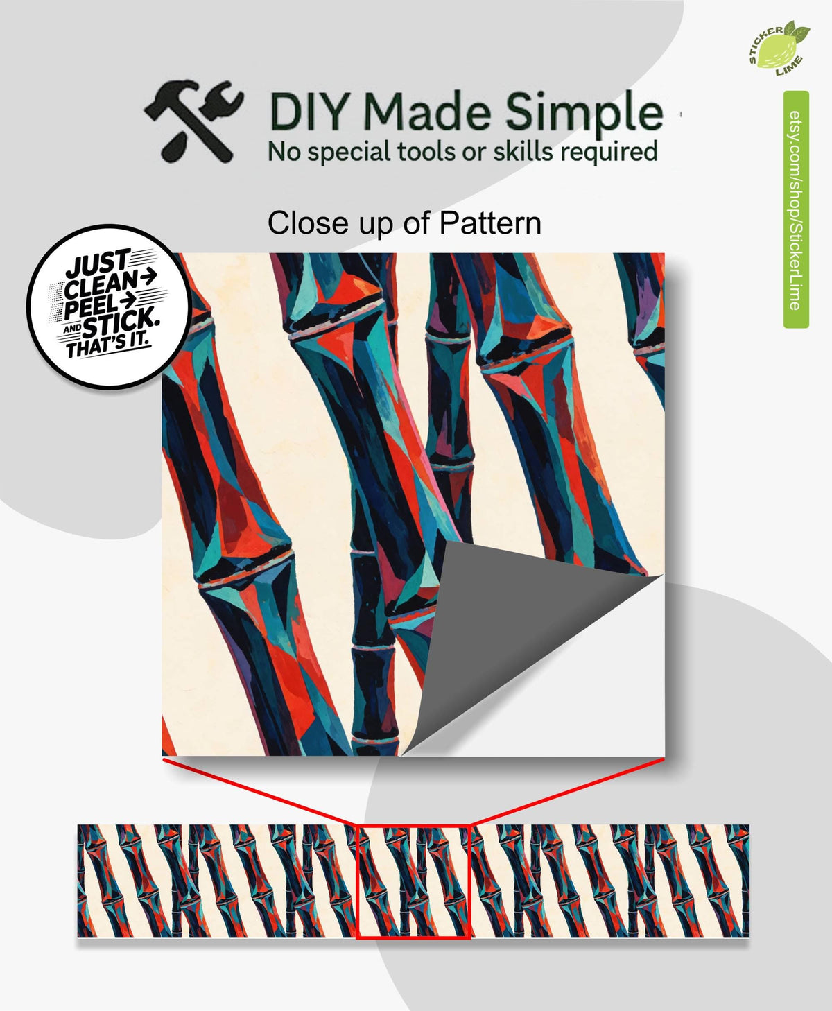 Crystalline Bamboo Gouache Paint peel and stick stair riser decals, photo 2 of 8