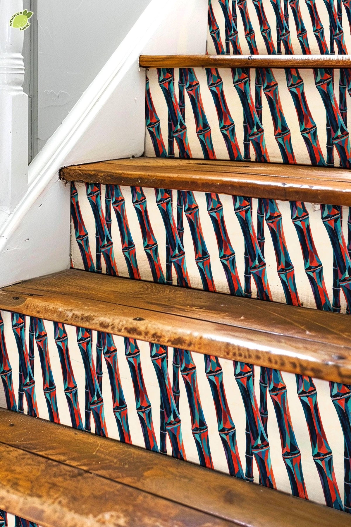 Crystalline Bamboo Gouache Paint peel and stick stair riser decals, photo 3 of 8