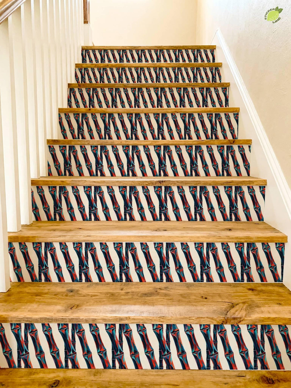 Crystalline Bamboo Gouache Paint peel and stick stair riser decals, photo 4 of 8
