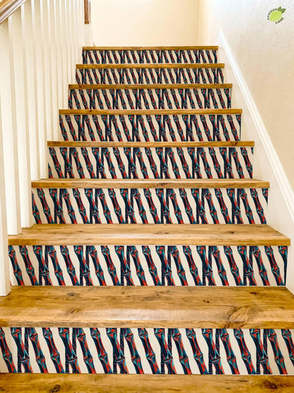 Crystalline Bamboo Gouache Paint peel and stick stair riser decals, photo 4 of 8