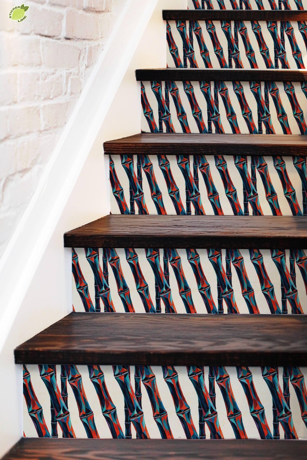 Crystalline Bamboo Gouache Paint peel and stick stair riser decals, photo 5 of 8