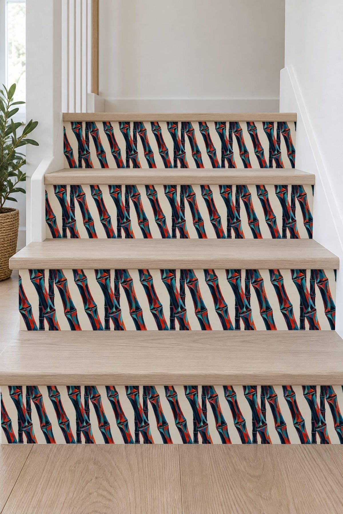 Crystalline Bamboo Gouache Paint peel and stick stair riser decals, photo 7 of 8