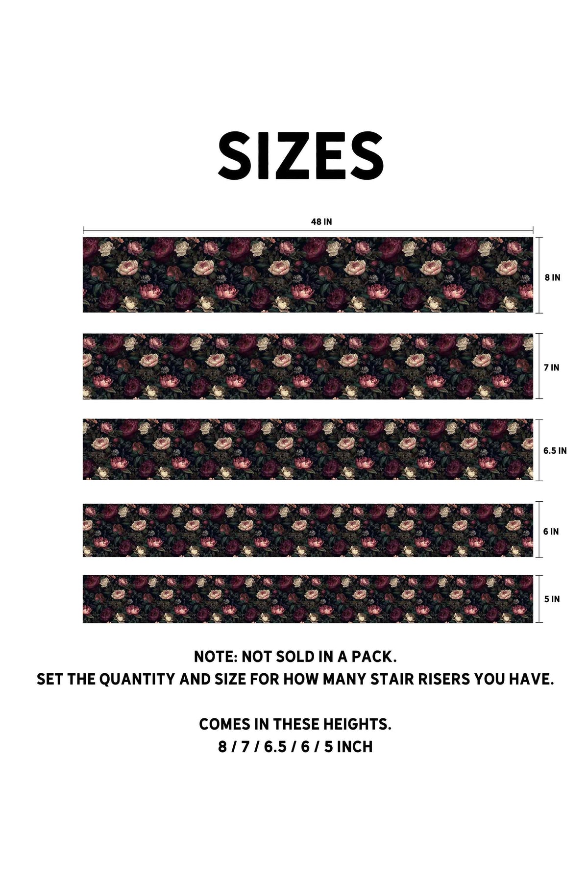 Dark Floral Peony peel and stick stair riser decals, photo 5 of 6