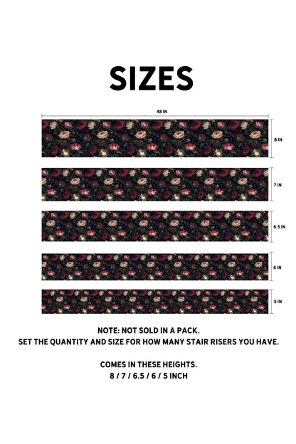 Dark Floral Peony peel and stick stair riser decals, photo 5 of 6
