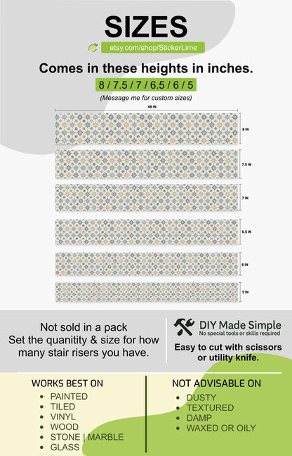 Dusty Blue Geometric Star Mosaic peel and stick stair riser decals, photo 3 of 8