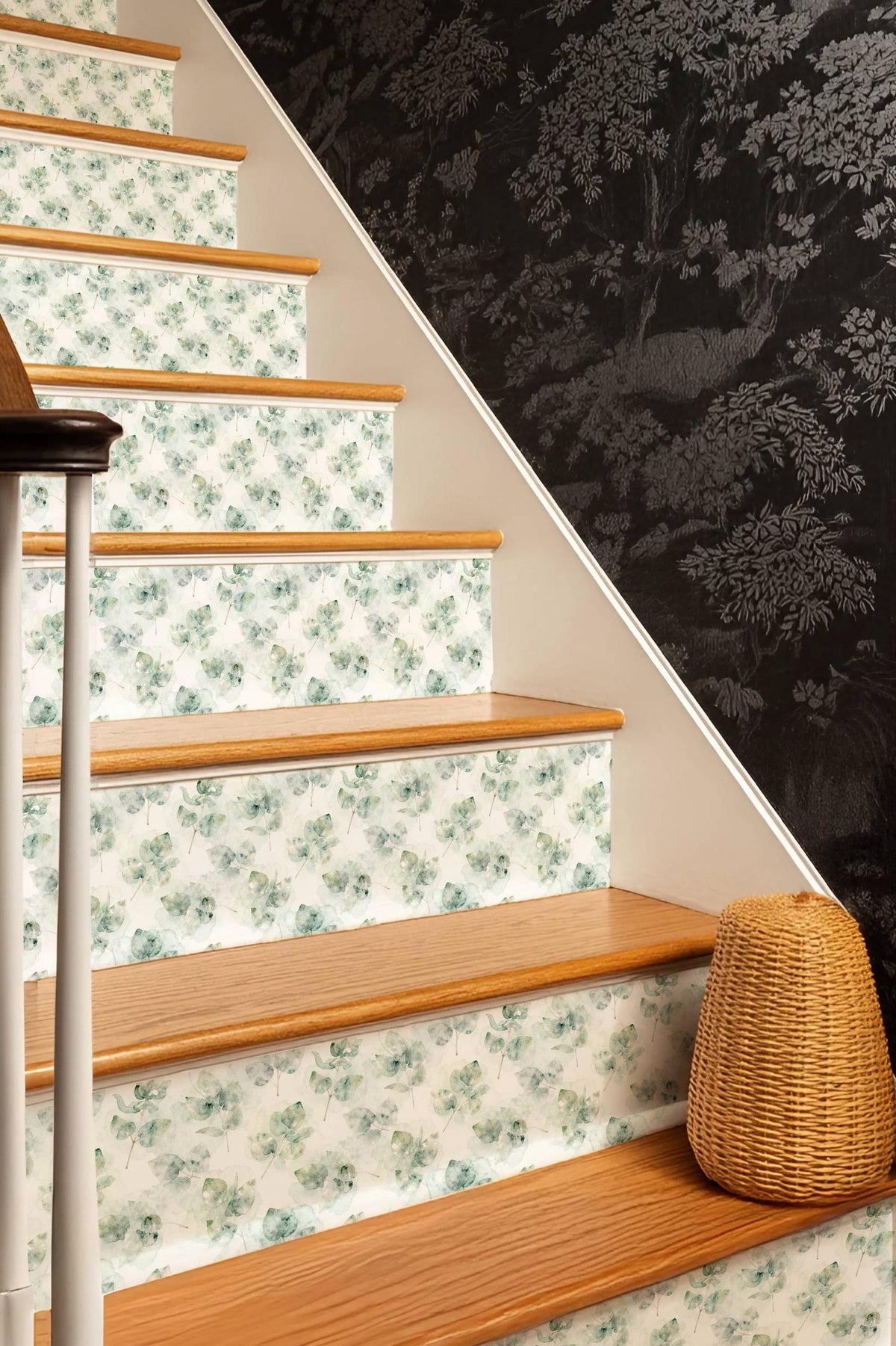 Ethereal Eucalyptus Watercolor Botanical peel and stick stair riser decals
