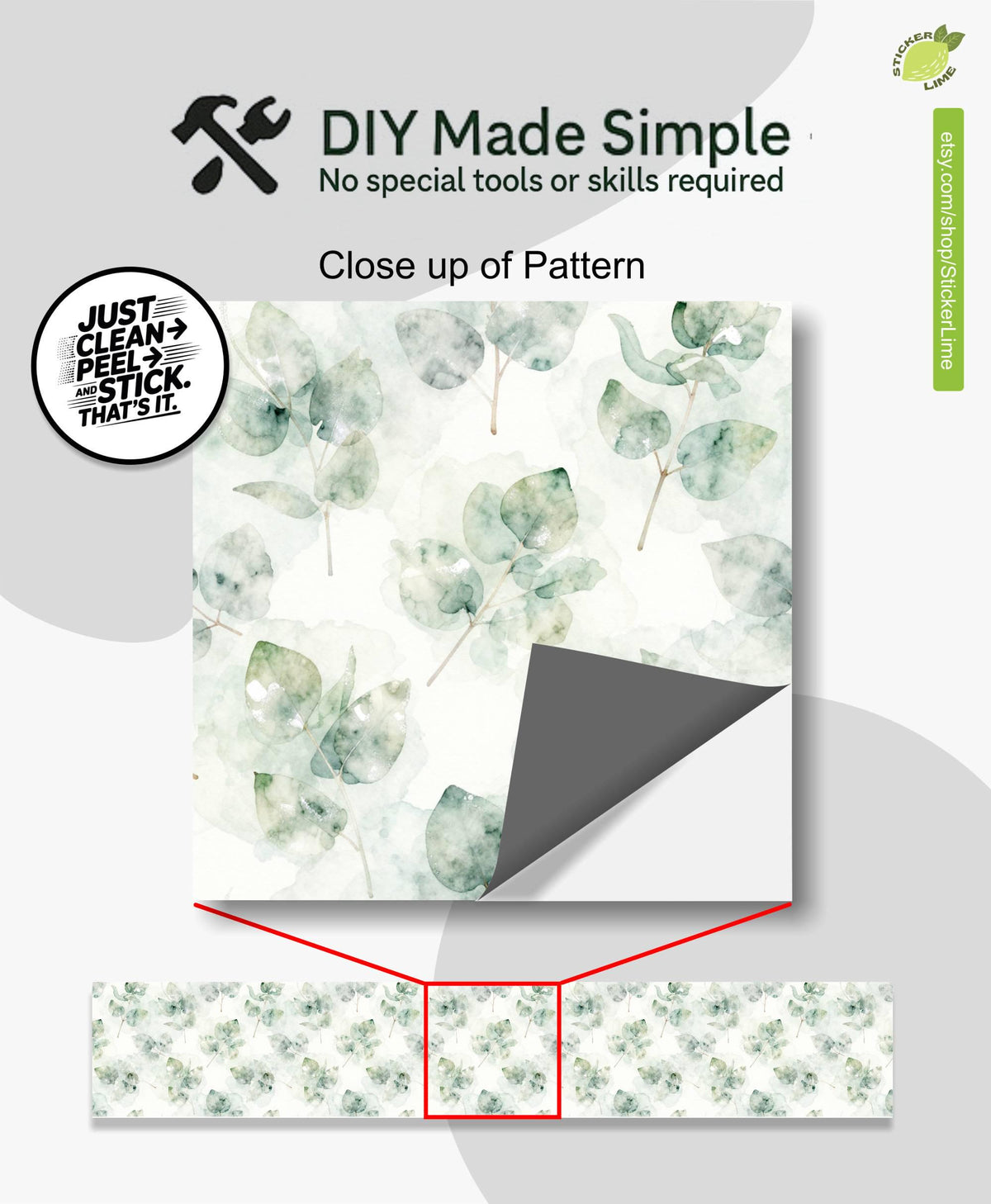 Ethereal Eucalyptus Watercolor Botanical peel and stick stair riser decals, photo 2 of 8