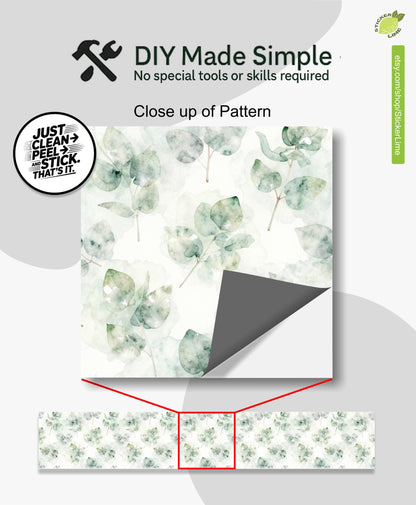 Ethereal Eucalyptus Watercolor Botanical peel and stick stair riser decals, photo 2 of 8