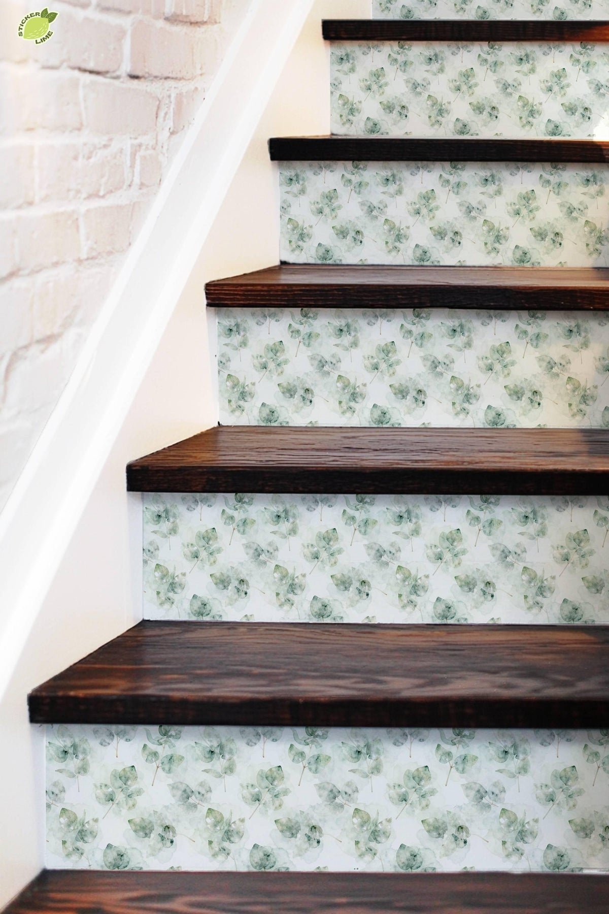 Ethereal Eucalyptus Watercolor Botanical peel and stick stair riser decals, photo 5 of 8
