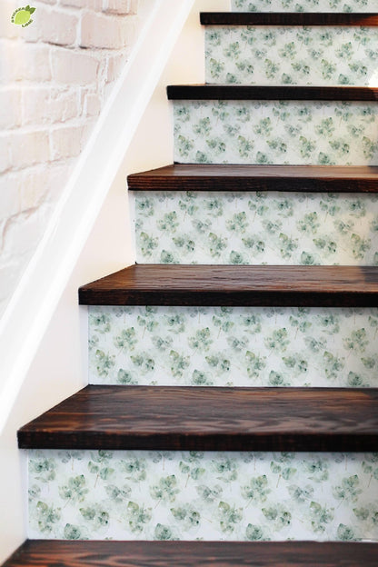 Ethereal Eucalyptus Watercolor Botanical peel and stick stair riser decals, photo 5 of 8