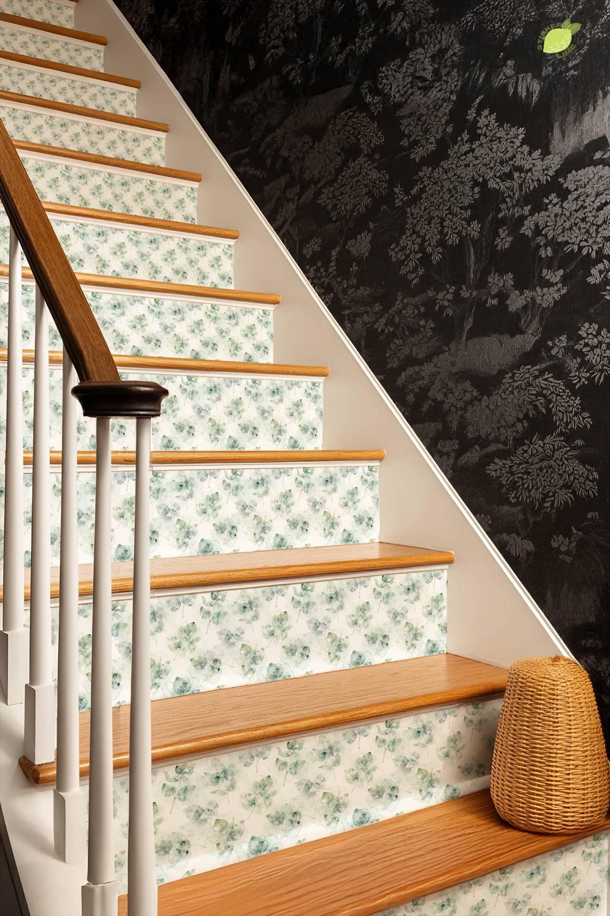 Ethereal Eucalyptus Watercolor Botanical peel and stick stair riser decals, photo 6 of 8