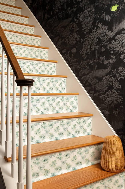 Ethereal Eucalyptus Watercolor Botanical peel and stick stair riser decals, photo 6 of 8