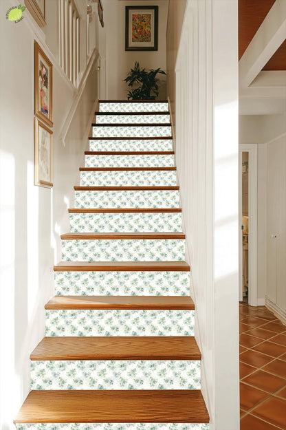 Ethereal Eucalyptus Watercolor Botanical peel and stick stair riser decals, photo 7 of 8
