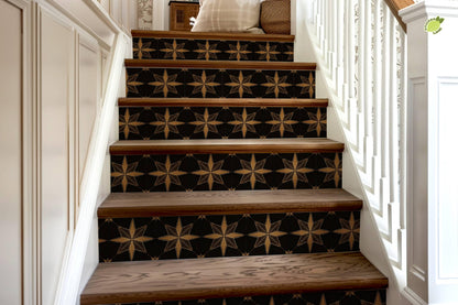 Black & Gold Boho Star Tile peel and stick stair riser decals, photo 8 of 8