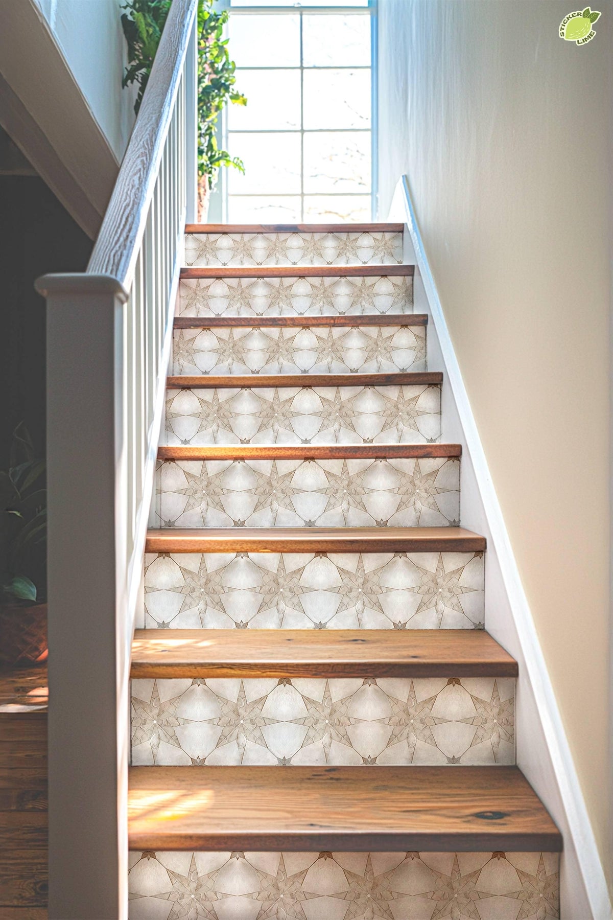 White & Beige Boho Star Tile peel and stick stair riser decals, photo 4 of 8