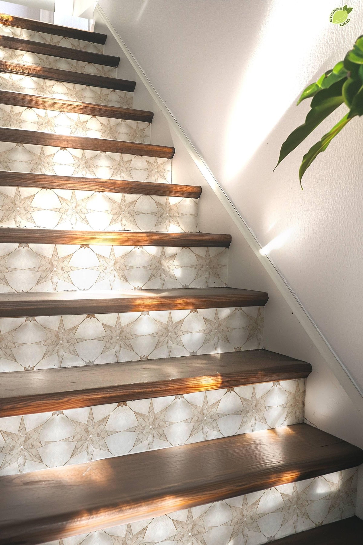 White & Beige Boho Star Tile peel and stick stair riser decals, photo 5 of 8