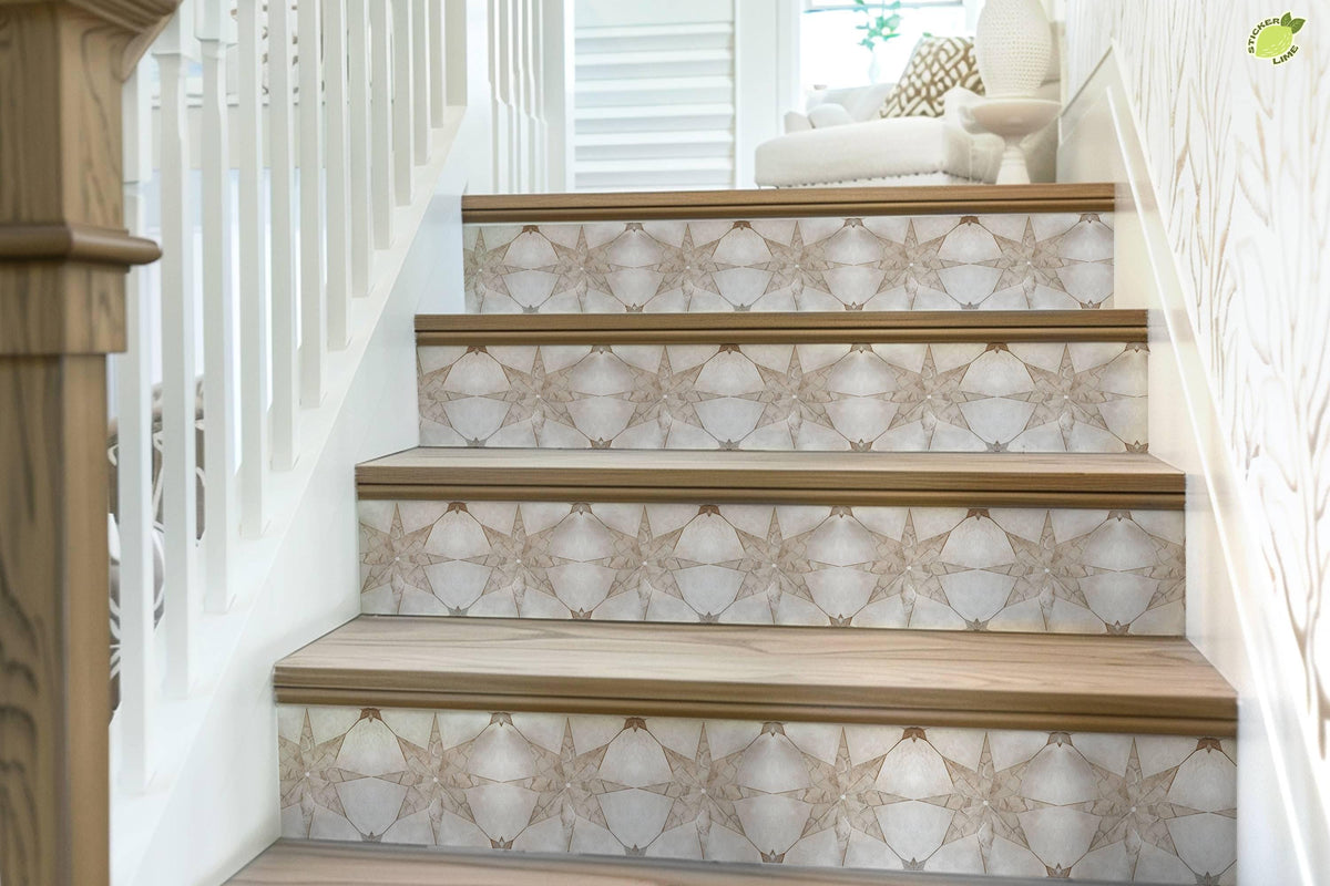 White & Beige Boho Star Tile peel and stick stair riser decals, photo 7 of 8