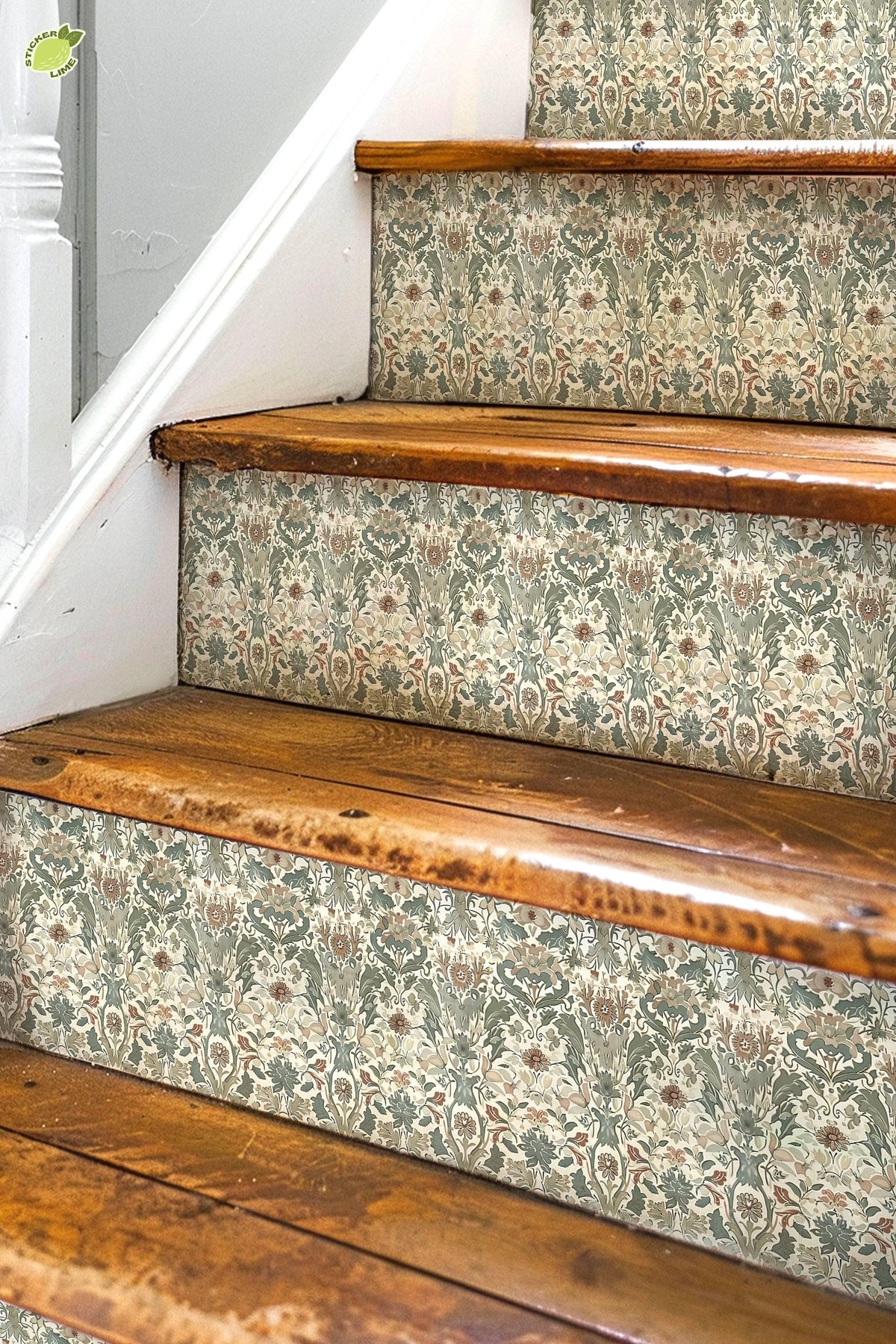 Neutral Floral peel and stick stair riser decals