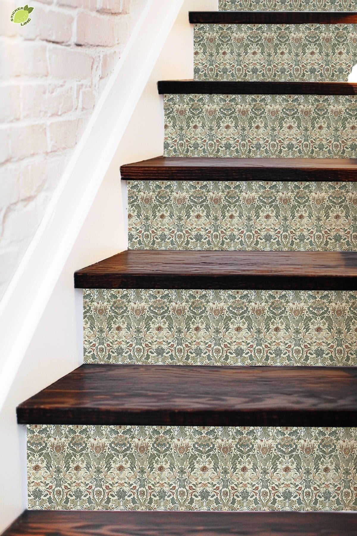 Neutral Floral peel and stick stair riser decals, photo 3 of 8
