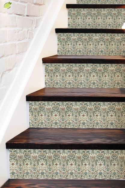 Neutral Floral peel and stick stair riser decals, photo 3 of 8