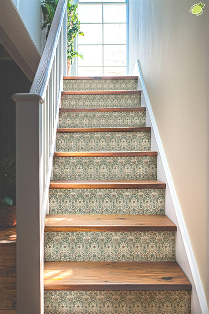 Neutral Floral peel and stick stair riser decals, photo 4 of 8