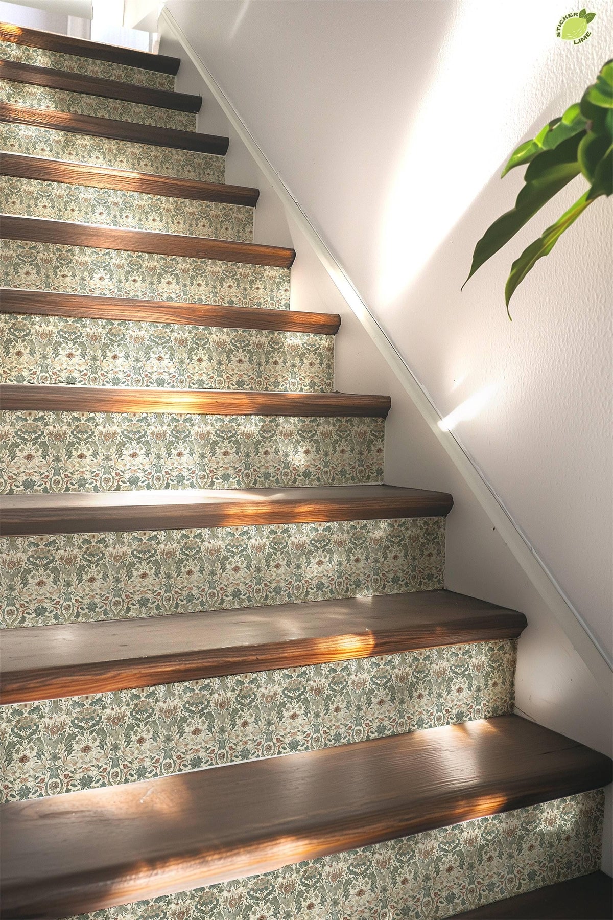 Neutral Floral peel and stick stair riser decals, photo 5 of 8