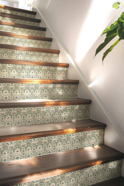 Neutral Floral peel and stick stair riser decals, photo 5 of 8