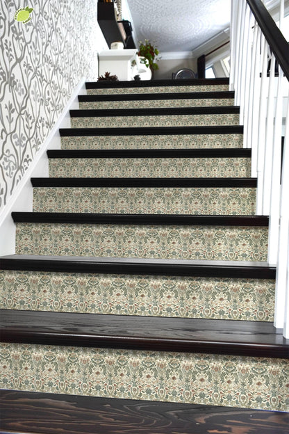 Neutral Floral peel and stick stair riser decals, photo 6 of 8