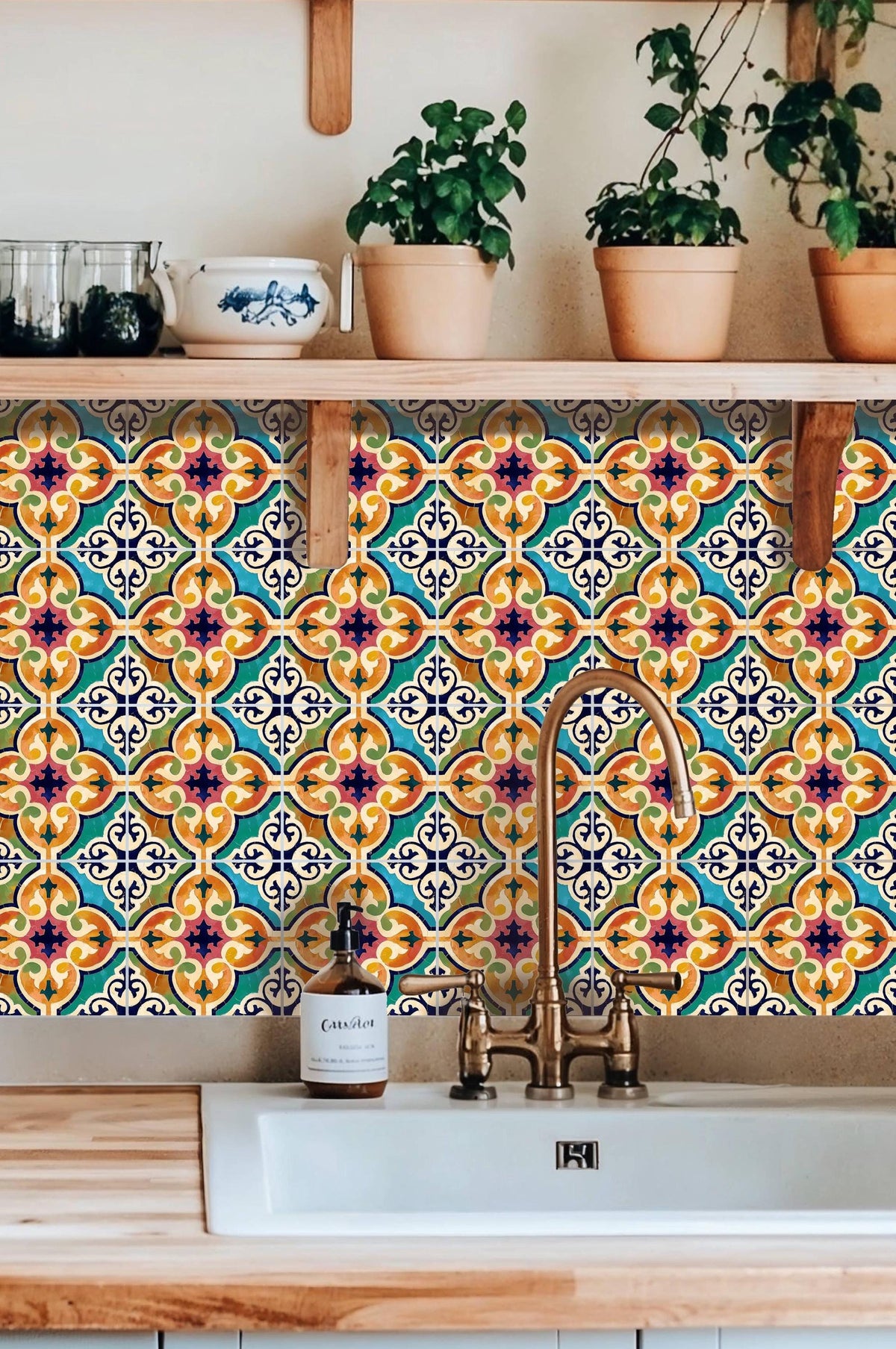 Orange & Pink Moroccan peel and stick tile decals