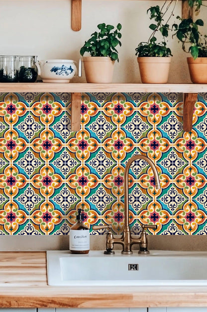 Orange & Pink Moroccan peel and stick tile decals
