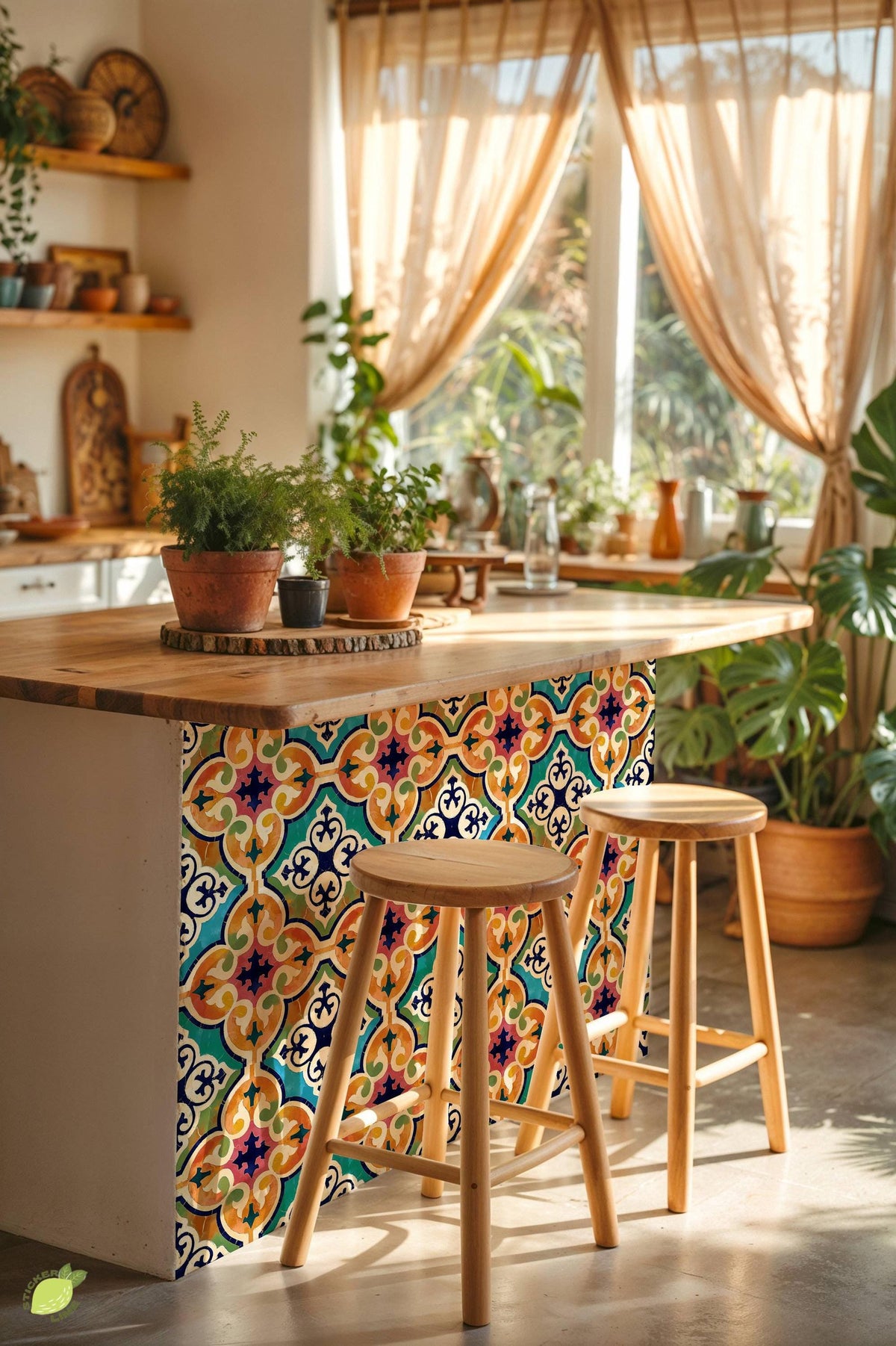 Orange & Pink Moroccan peel and stick tile decals, photo 4 of 8