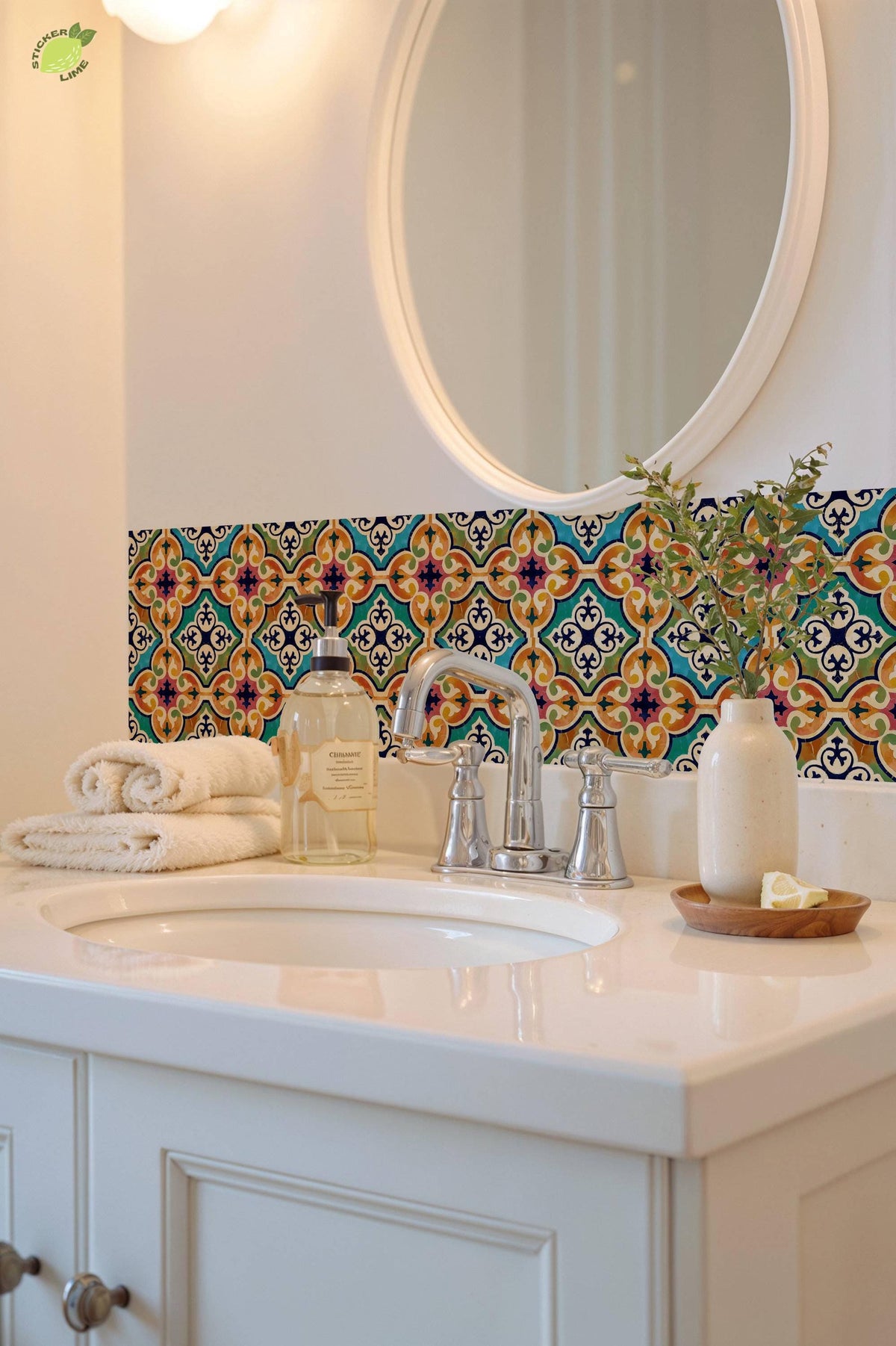 Orange & Pink Moroccan peel and stick tile decals, photo 7 of 8