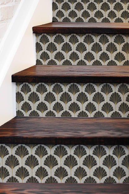 Art Deco Fan Motif peel and stick stair riser decals