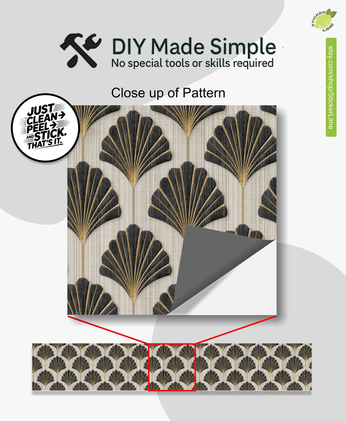 Art Deco Fan Motif peel and stick stair riser decals, photo 2 of 8