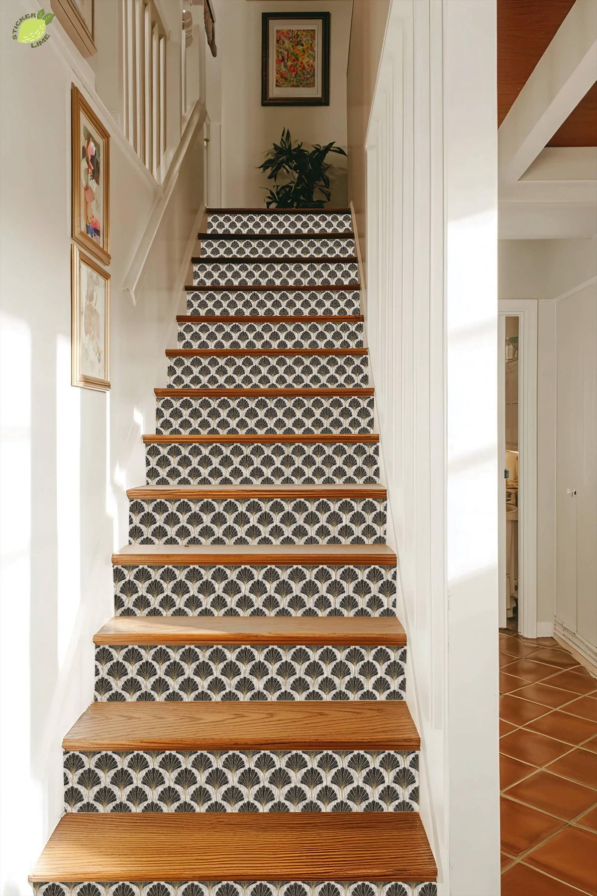 Art Deco Fan Motif peel and stick stair riser decals, photo 7 of 8